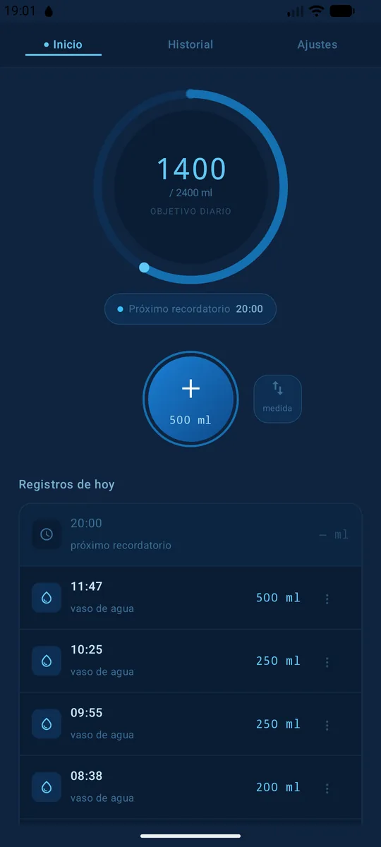 Registrar agua en ¡Bebe agua!