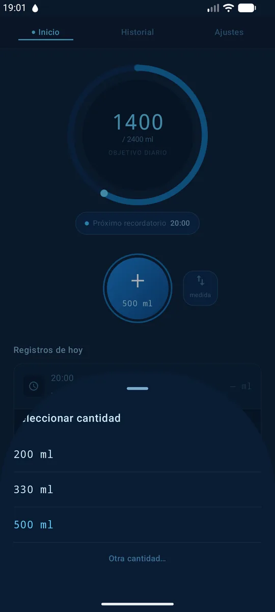 Elegir la medida en ¡Bebe agua!
