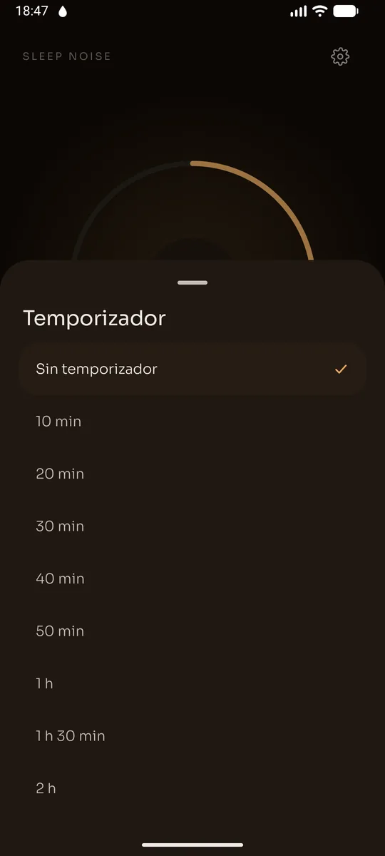 Elegir el temporizador en Sleep Noise